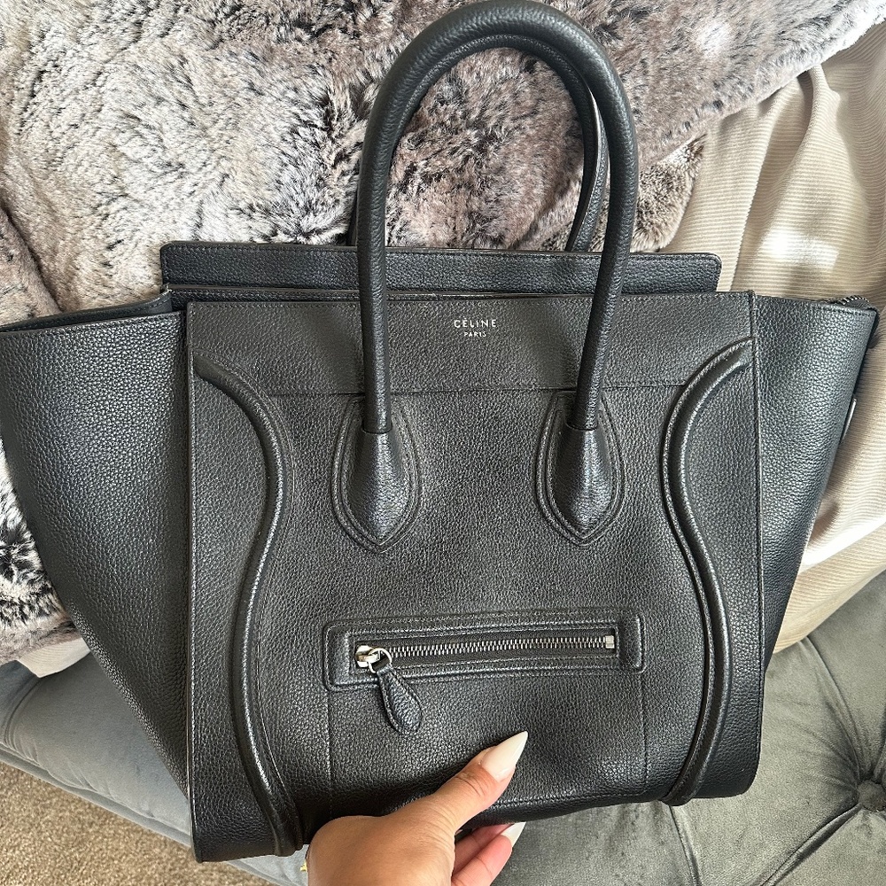 Celine Micro Luggage Hand Bag in Drummed Calf Skin Black